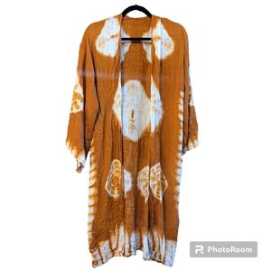 Orange Tie Dye One Size Coverup Kimono Beachy Vacation Boho